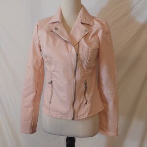 Pastel Pink Poly/ Cotton Biker Jacket with Asymmetrical Zipper Size is XS